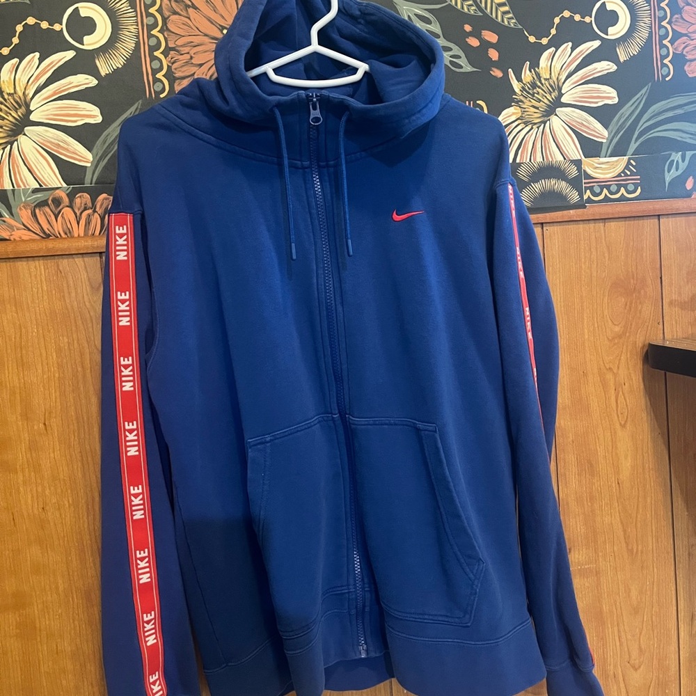 Nike Royal Blue Zip-Up Hoodie with Red Details